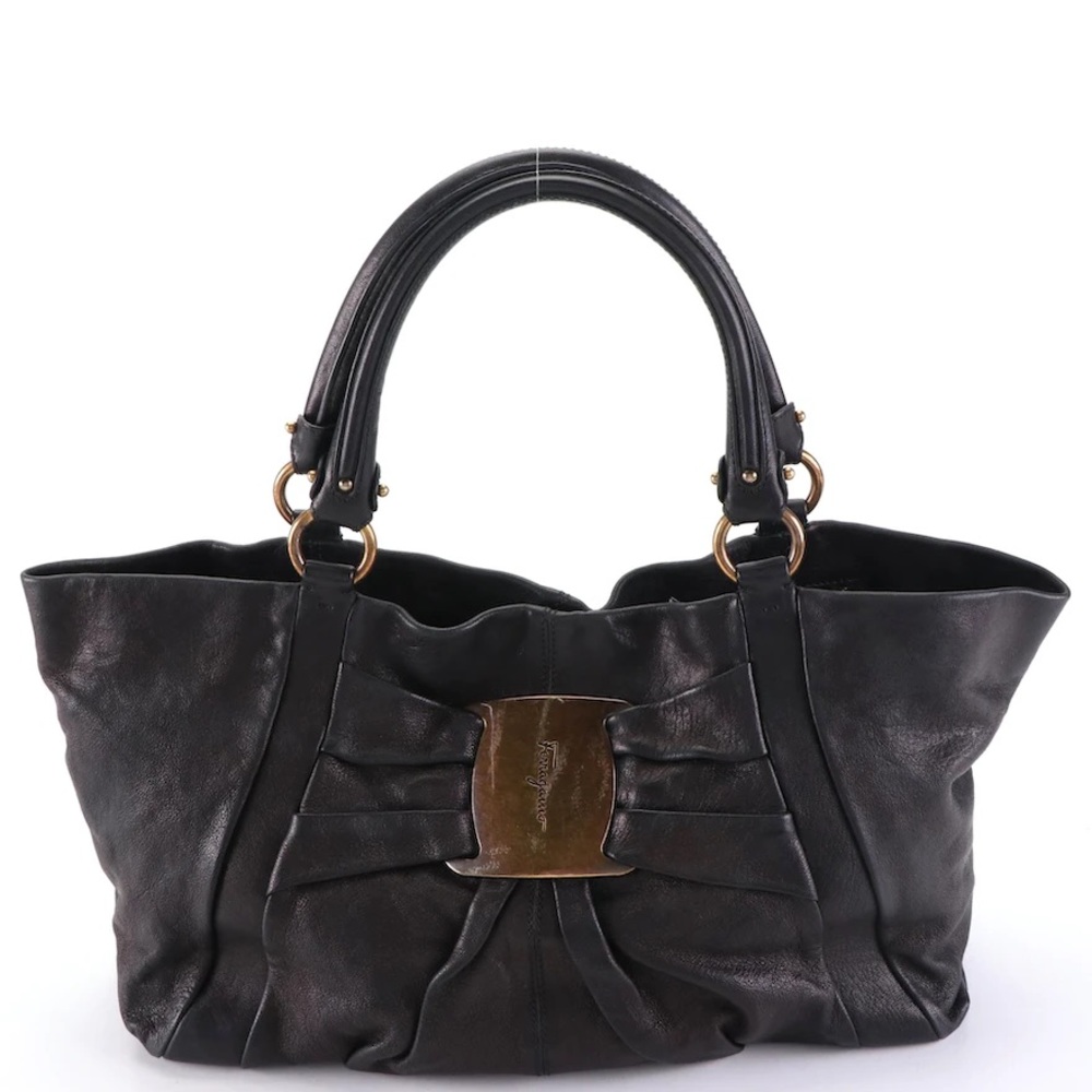 Salvatore Ferragamo Vara Bow Pleated Soft Tote in Leather